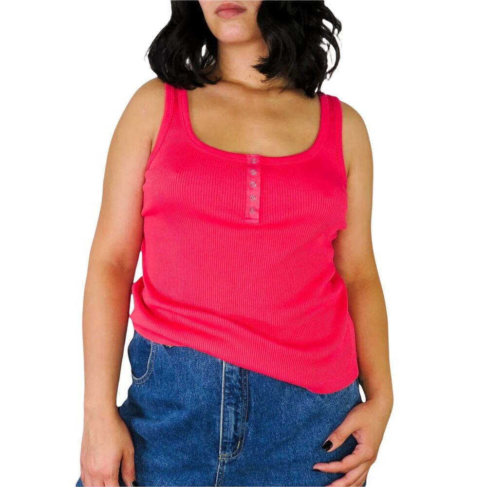 Valerie Stevens 90s Vintage Hot Pink Ribbed Tank Top Large